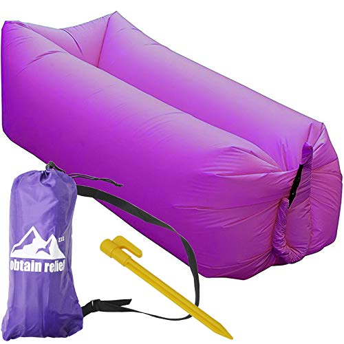 obtain relief エアソファー エアーソファー インフレータブルソファ 250cm 3人掛けサイズ ポケット ペグ 収納バッグ付 パープル