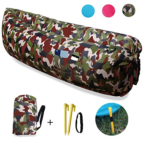 (POMAIKAI) エアーソファー エアーベッド エアークッション アウトドア キャンプ 海 収納袋 ペグ 2本付き(迷彩)